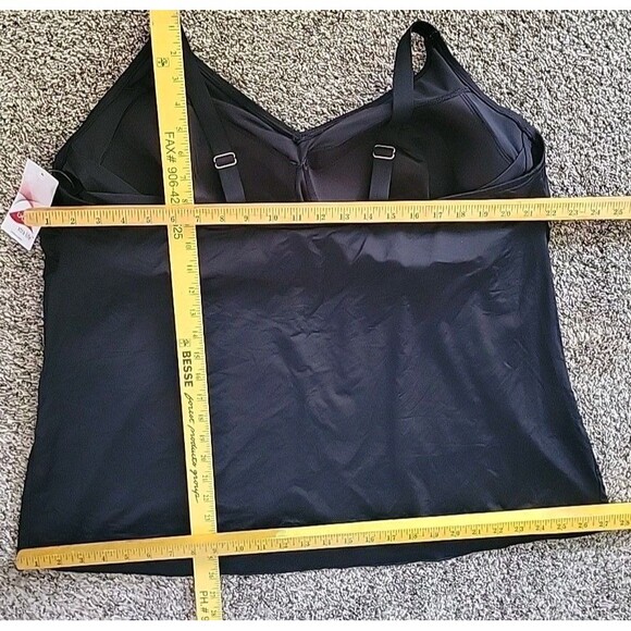 Lands End Women's 3X DD 24/26W V-Neck Swim Top BLACK Solid Padded Bra S451 - Picture 3 of 6